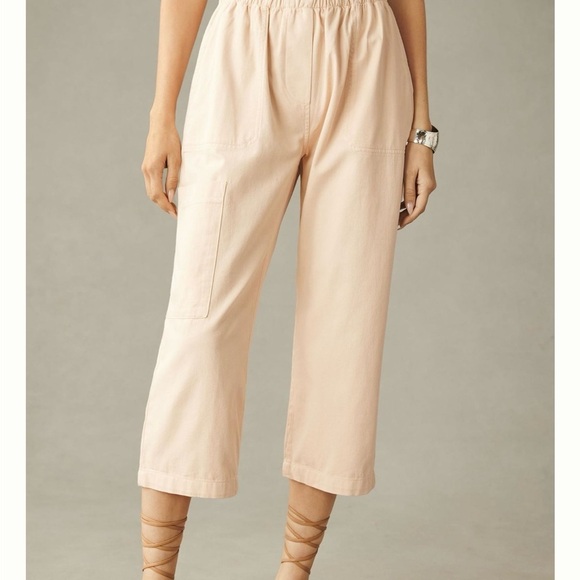 Anthropologie Paperbag Crop‎ Pant in Sand Size LP Elastic Waist Casual Pockets - Picture 3 of 10